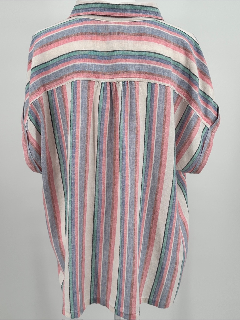 Orvis Linen Blend Striped Button Front Top XXL Pink Blue Dolman Sleeve Coastal - Picture 4 of 10